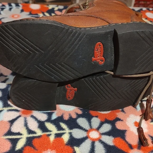 Justin Boots Ladies Tan Leather Lace-Up Boots - Picture 7 of 10